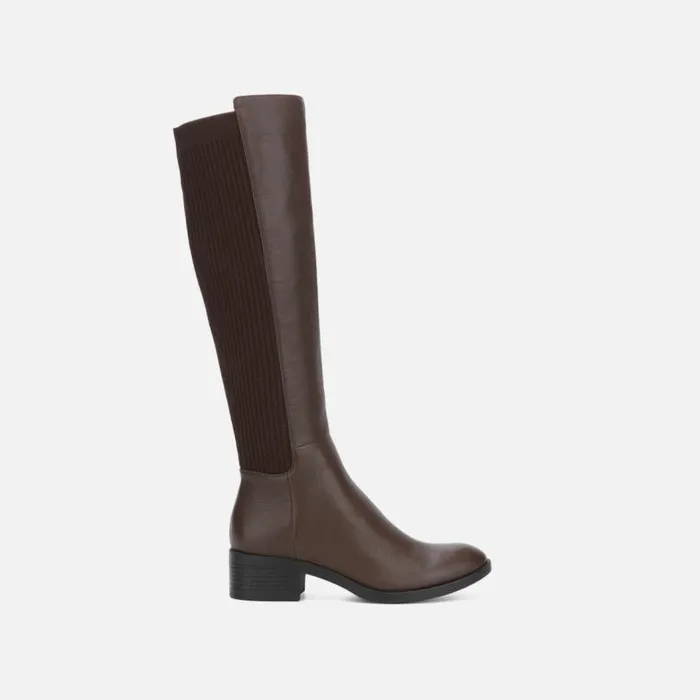 Levon Leather and Rib Knit Knee High Boot Chocolate Women Kenneth Cole Boots Booties Levon Leather and Rib Knit Knee High Boot Chocolate Women Kenneth Cole Boots Booties