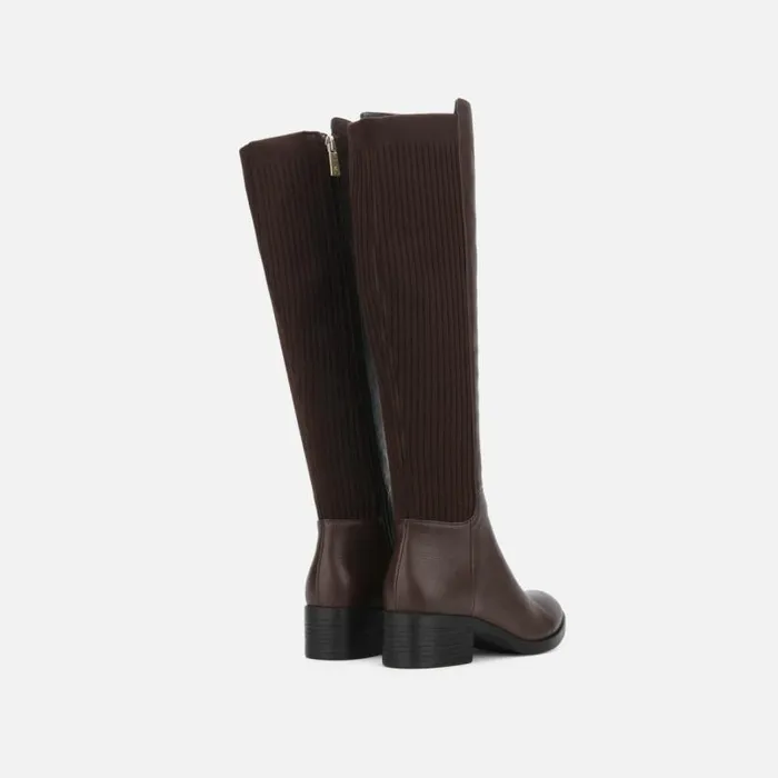 Levon Leather and Rib Knit Knee High Boot Chocolate Women Kenneth Cole Boots Booties