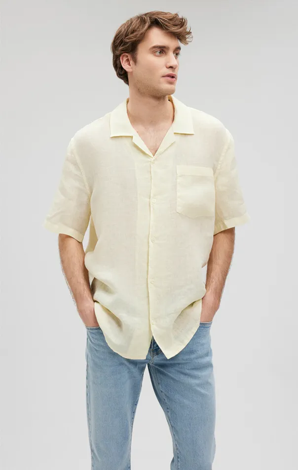 Linen Short Sleeve Shirt In Transparent Yellow Men Mavi Jeans Shirts