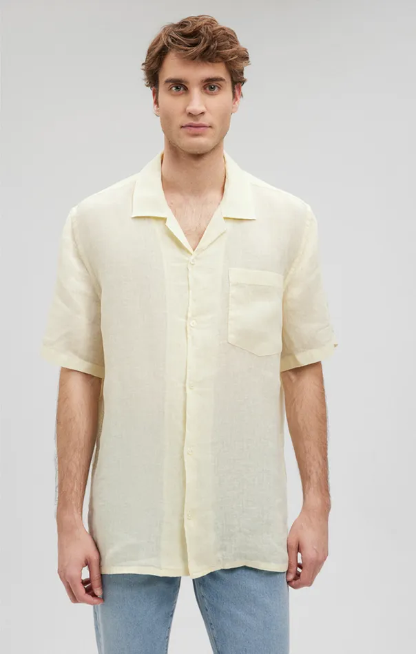 Linen Short Sleeve Shirt In Transparent Yellow Men Mavi Jeans Shirts Linen Short Sleeve Shirt In Transparent Yellow Men Mavi Jeans Shirts