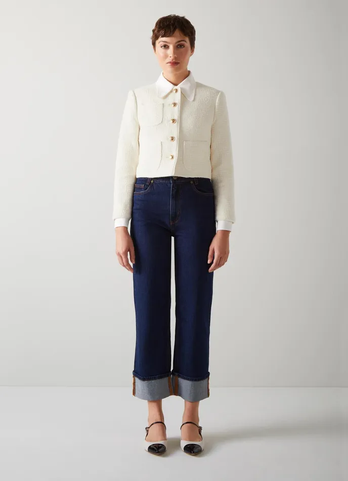 LK Bennett Alexa Cream Recycled CottonBlend Italian Tweed Jacket Women Coats and Jackets