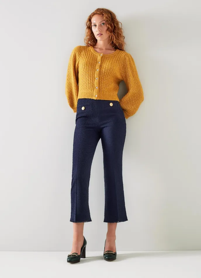 LK Bennett Alexa Navy Recycled Cotton Italian Tweed Trousers Women Trousers