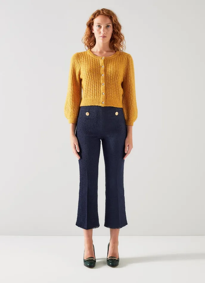 LK Bennett Alexa Navy Recycled Cotton Italian Tweed Trousers Women Trousers