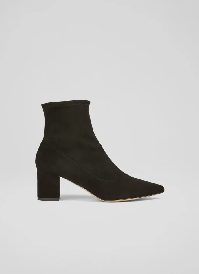 LK Bennett Alina Black Stretch Suede Ankle Boots Women Boots