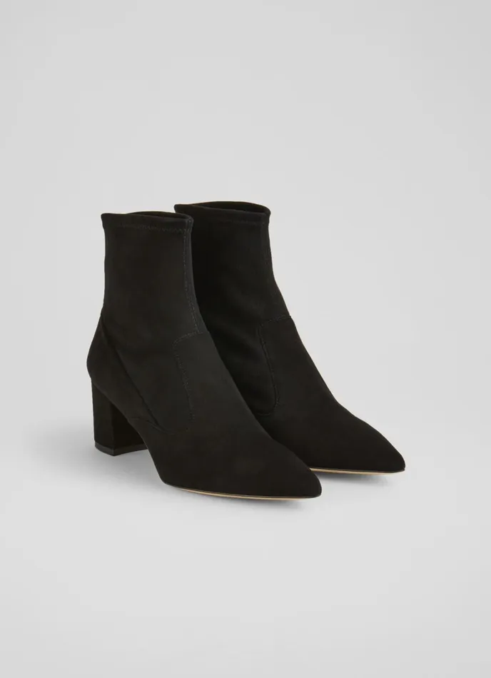 LK Bennett Alina Black Stretch Suede Ankle Boots Women Boots