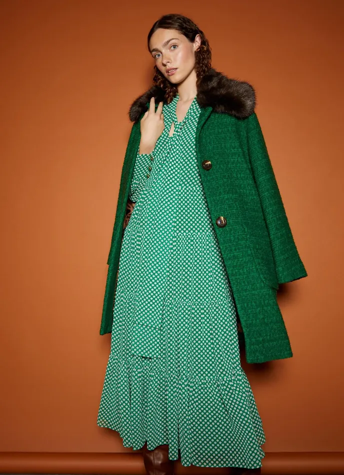 LK Bennett Aster Green Italian Boucl Coat With Faux Fur Collar Women Coats and Jackets LK Bennett Aster Green Italian Boucl Coat With Faux Fur Collar Women Coats and Jackets
