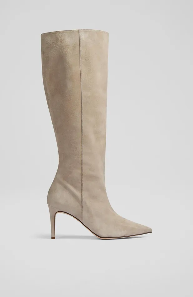 LK Bennett Astrid Grey Suede Slouchy KneeHigh Boots Women Boots