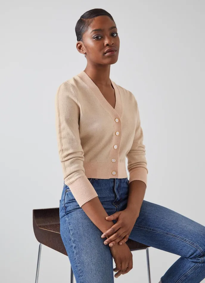 LK Bennett Coco Sand Metallic Cotton And Sustainably Sourced Merino Cardigan Women Knitwear LK Bennett Coco Sand Metallic Cotton And Sustainably Sourced Merino Cardigan Women Knitwear