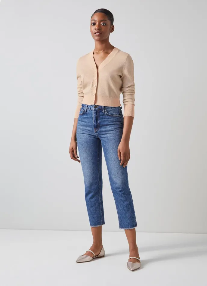LK Bennett Coco Sand Metallic Cotton And Sustainably Sourced Merino Cardigan Women Knitwear