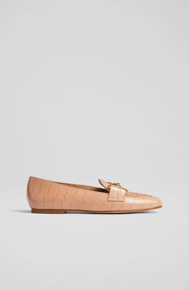 LK Bennett Daphne Pink CrocEffect Leather Loafers Women Flats