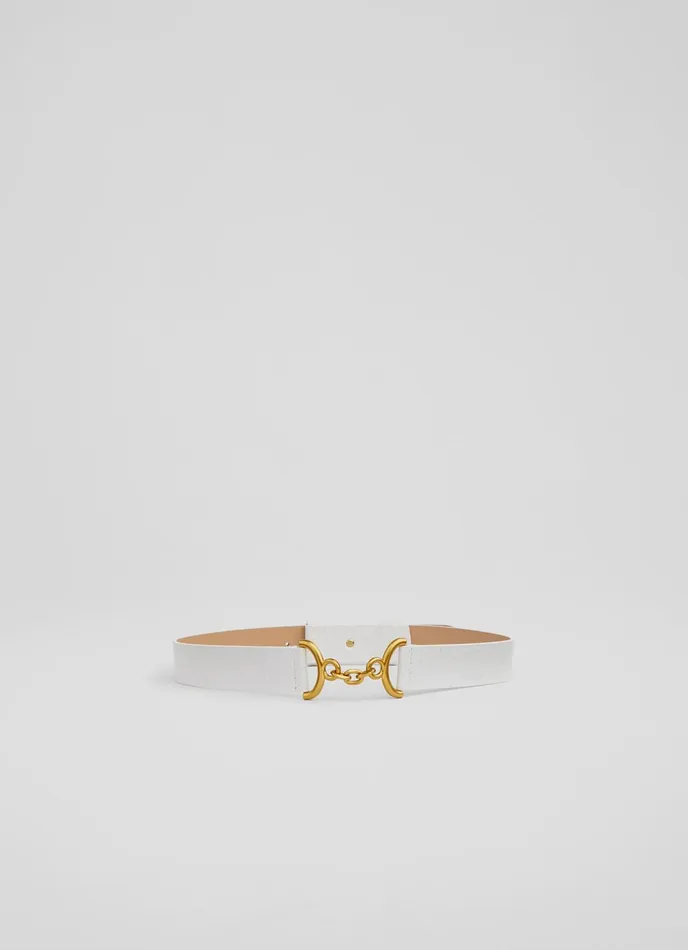 LK Bennett Deena White Ostrich Print Leather Belt Women Belts