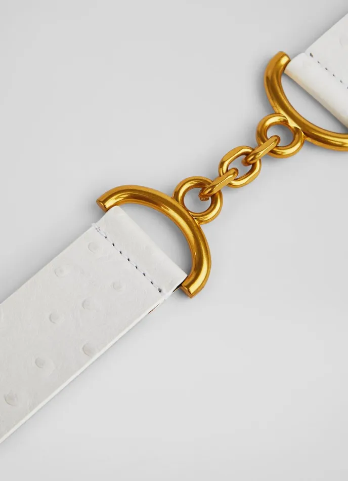 LK Bennett Deena White Ostrich Print Leather Belt Women Belts LK Bennett Deena White Ostrich Print Leather Belt Women Belts