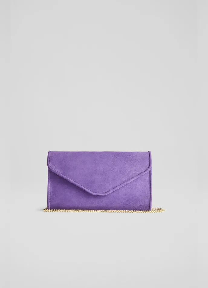 LK Bennett Dominica Plum Suede Clutch Bag Women Clutch Bags