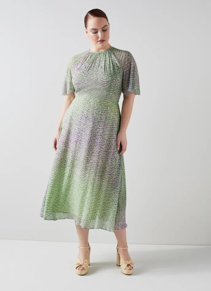 LK Bennett Elowen Yellow And Pink Giant Poppy Print Midi Dress Women Dresses