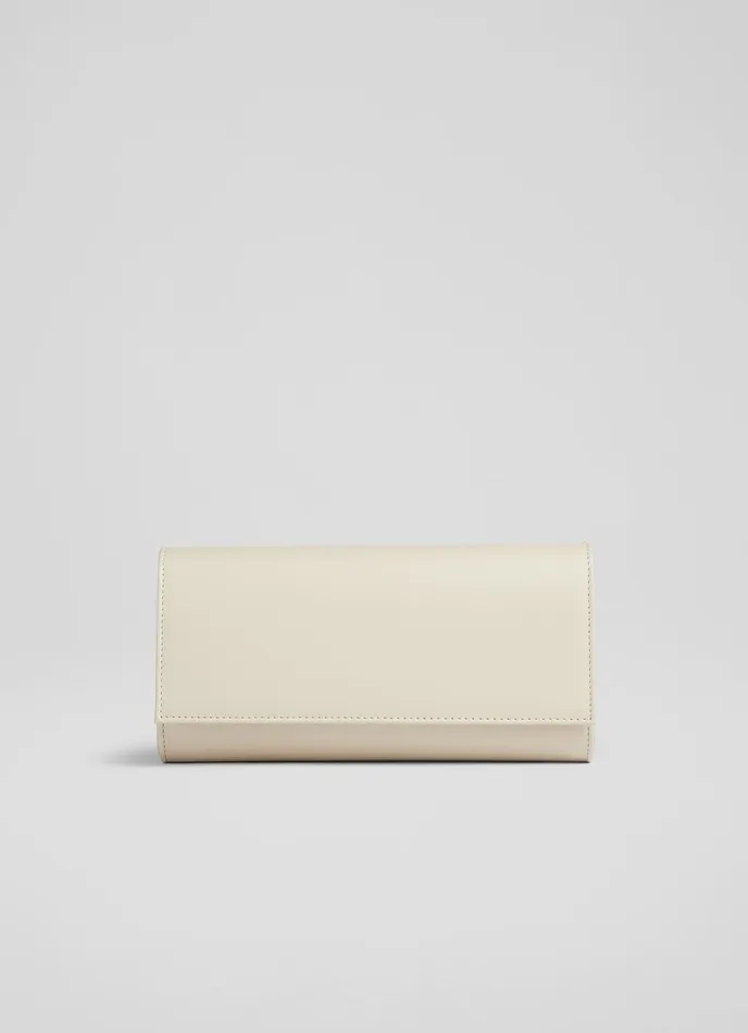 LK Bennett Erin Cream Leather Clutch Bag Women Clutch Bags