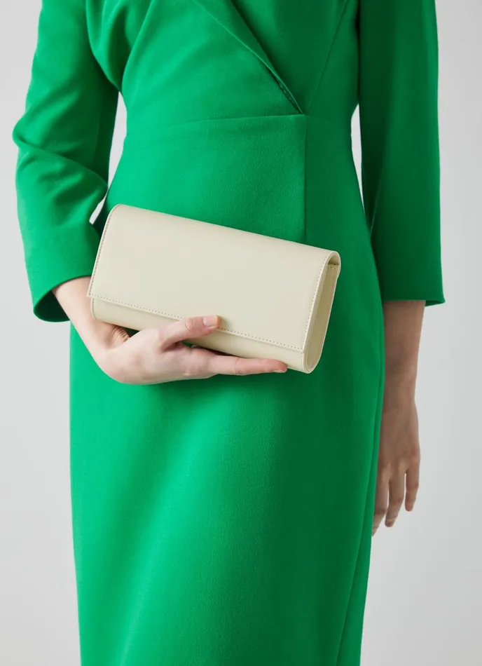 LK Bennett Erin Cream Leather Clutch Bag Women Clutch Bags
