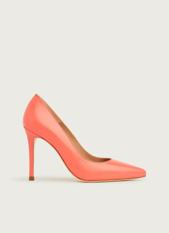 LK Bennett Fern Coral Nappa Leather Pointed Toe Courts Women Court Shoes