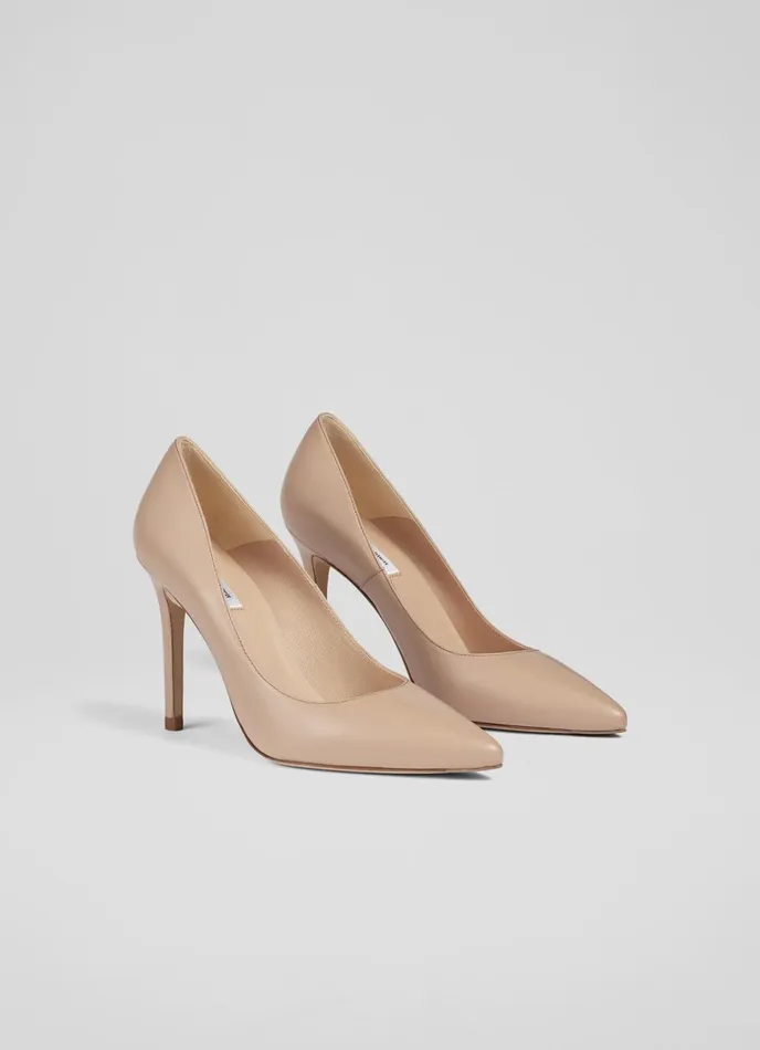LK Bennett Fern Coral Nappa Leather Pointed Toe Courts Women Court Shoes