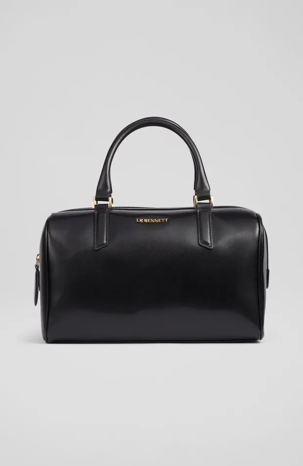 LK Bennett Fleur Black Leather Bowling Bag Women Tote Bags