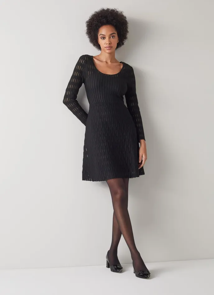 LK Bennett Jolie Black Textured Knit Dress Women Dresses