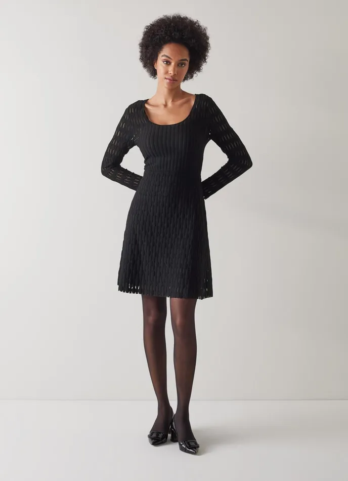 LK Bennett Jolie Black Textured Knit Dress Women Dresses