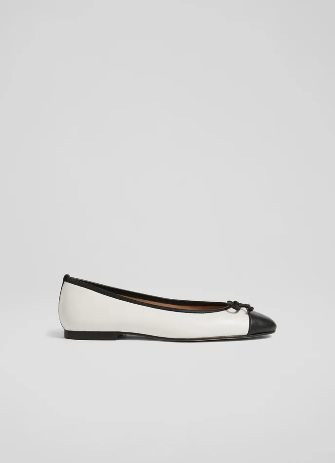 LK Bennett Kara White And Black Leather Toe Cap Ballet Flats Women Flats