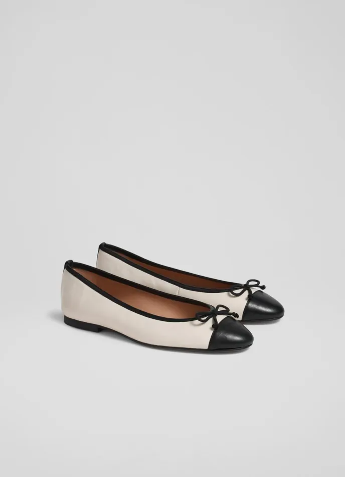 LK Bennett Kara White And Black Leather Toe Cap Ballet Flats Women Flats