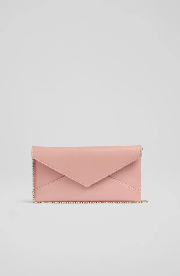 LK Bennett Kendall Rose Pink Leather Clutch Bag Women Clutch Bags