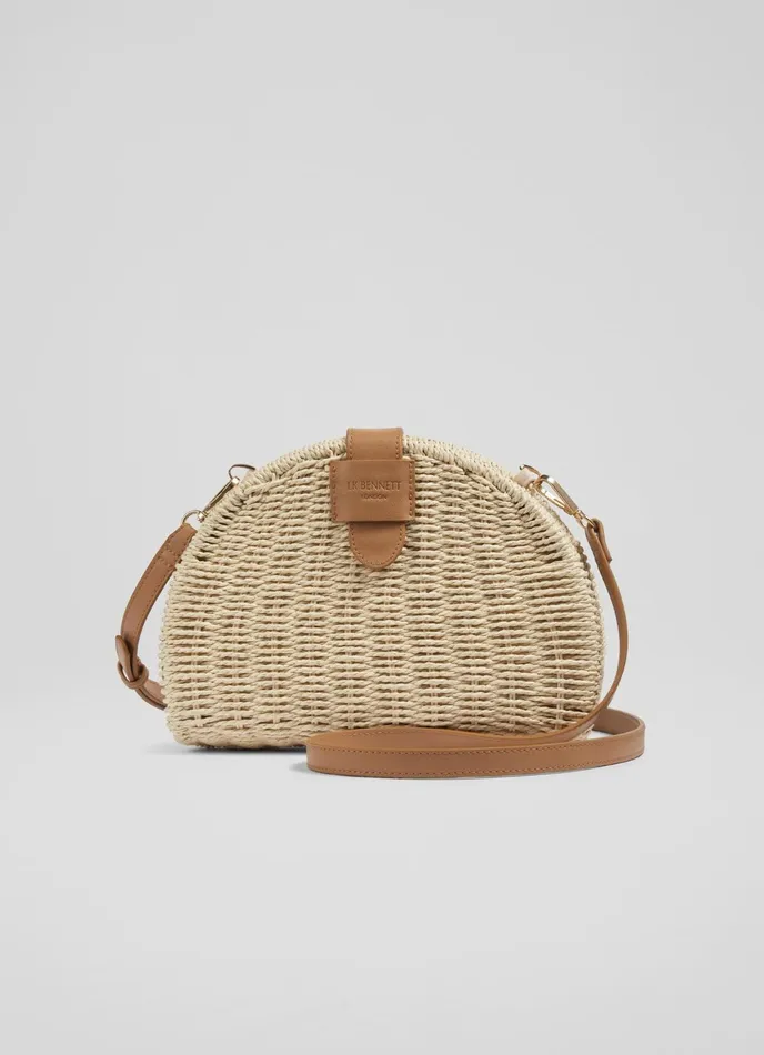 LK Bennett Lorena Cream Wicker Shoulder Bag Women CrossBody Bags