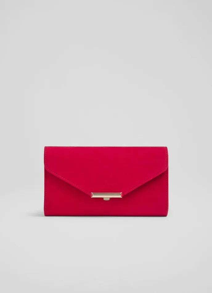 LK Bennett Lucy Roca Red Suede Clutch Women Clutch Bags