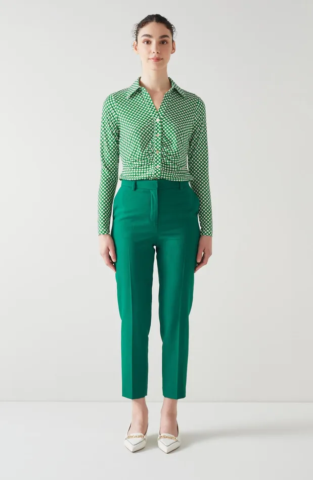 LK Bennett Molly Green And Cream Graphic Spot Print Jersey Top Women Tops