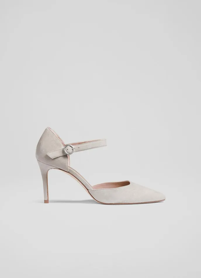 LK Bennett Monet Grey Suede Ankle Strap Heels Women Court Shoes
