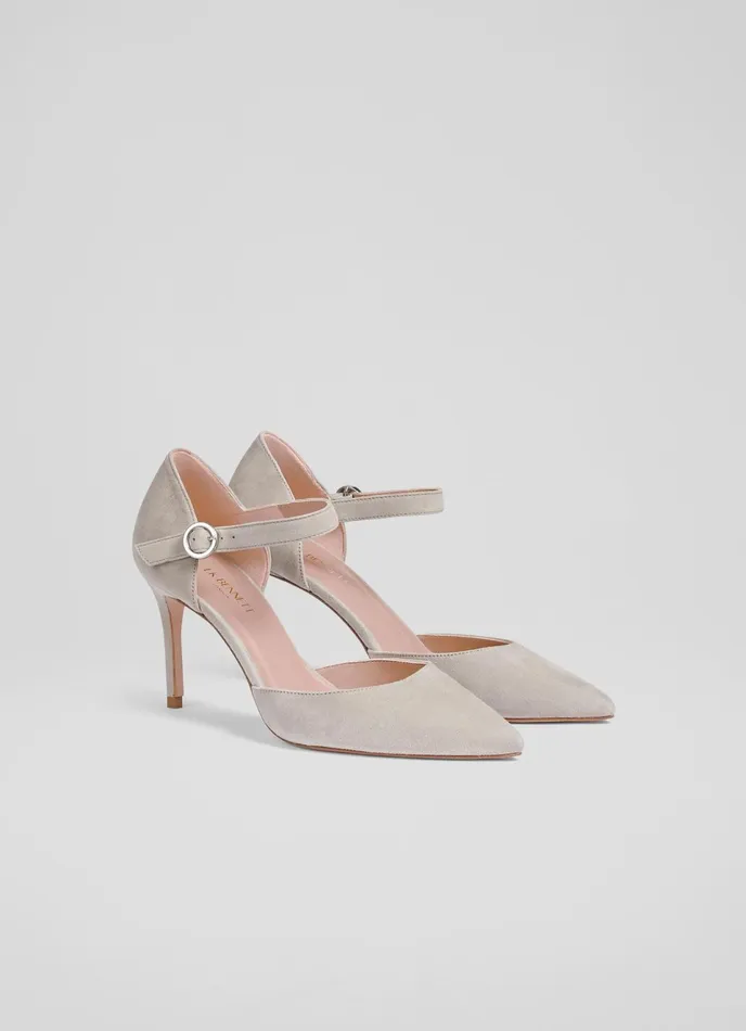 LK Bennett Monet Grey Suede Ankle Strap Heels Women Court Shoes