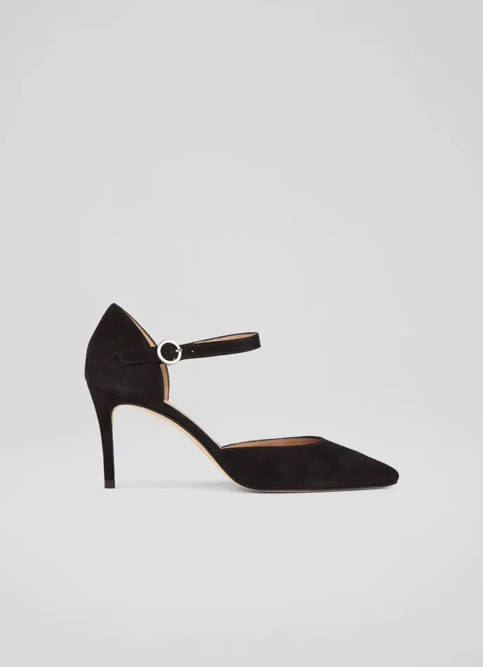 LK Bennett Monet Grey Suede Ankle Strap Heels Women Court Shoes