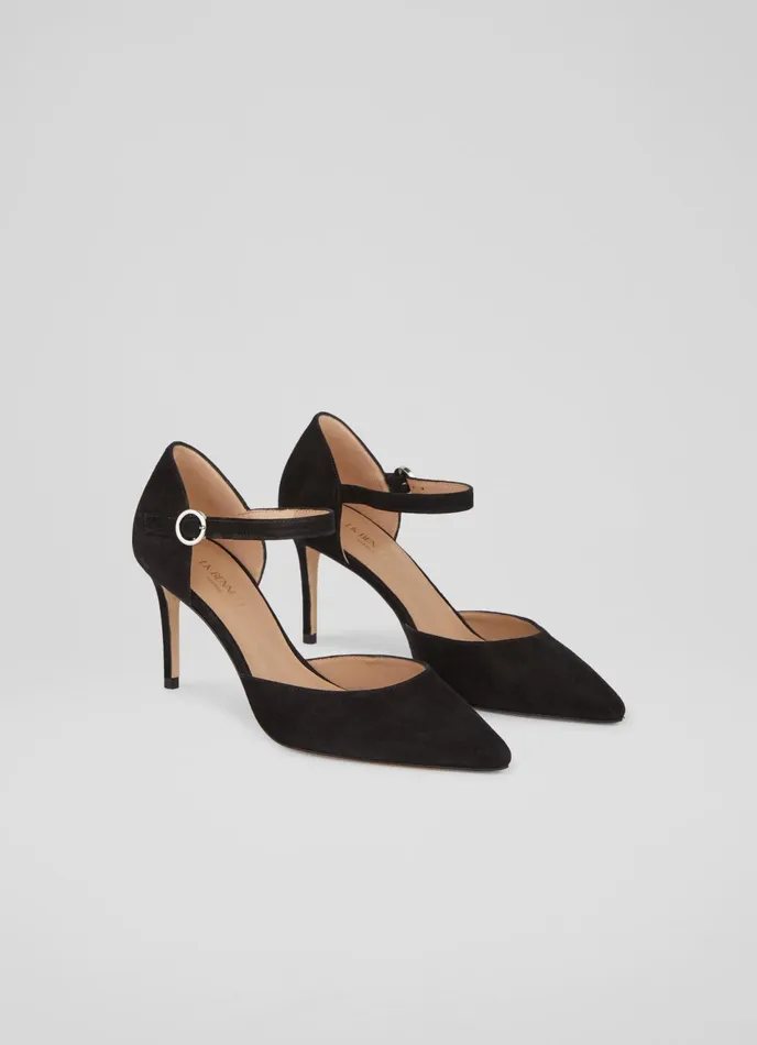 LK Bennett Monet Grey Suede Ankle Strap Heels Women Court Shoes