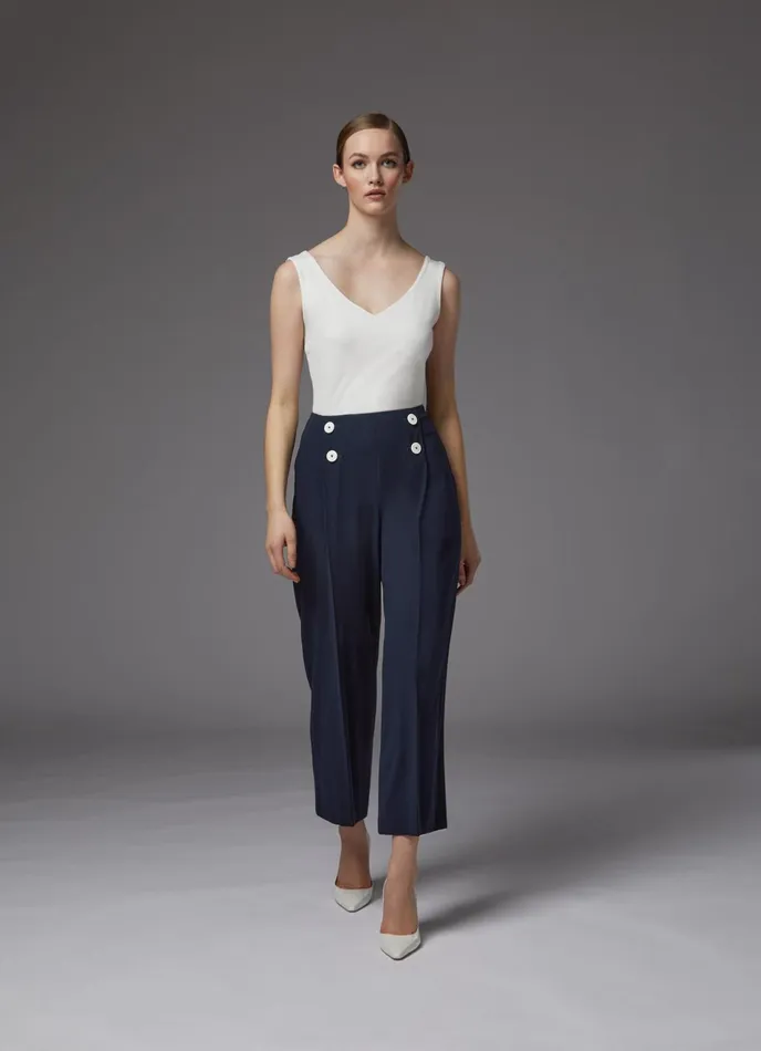 LK Bennett Parker Navy Recycled Crepe Wide Leg Trousers Women Trousers
