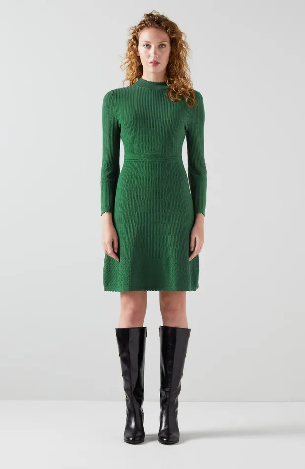 LK Bennett Penelope Green Knitted Dress Women Dresses