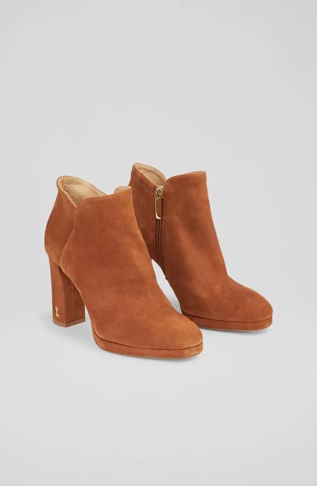 LK Bennett Sierra Tan Suede Platform Ankle Boots Women Boots