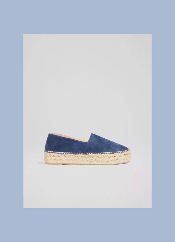 LK Bennett Taylor Navy Suede Flatform Espadrilles Women Flats