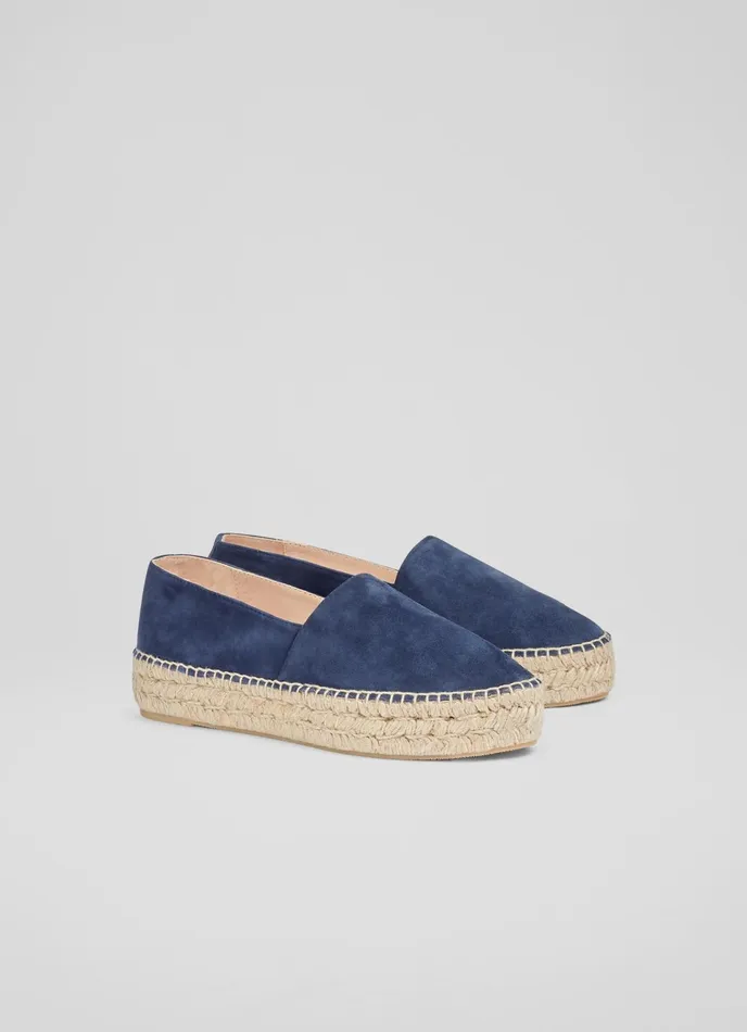 LK Bennett Taylor Navy Suede Flatform Espadrilles Women Flats