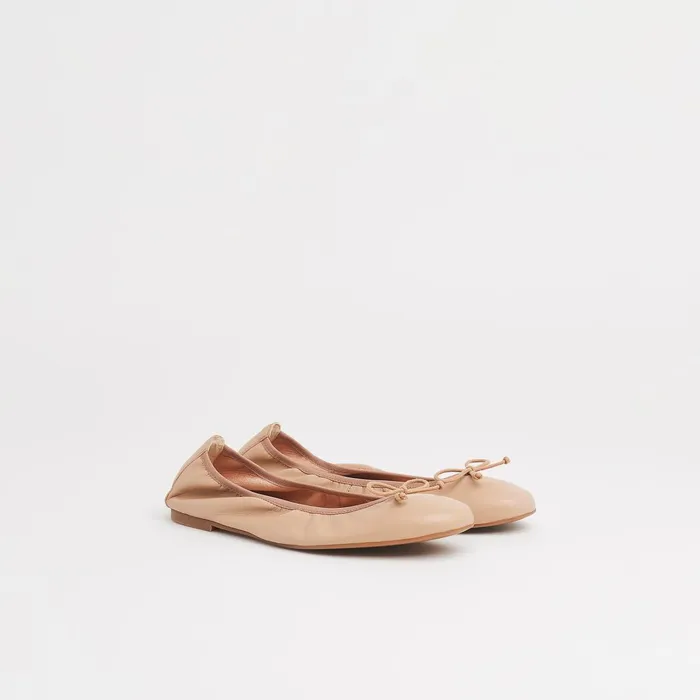 LK Bennett Trilly Beige Crinkled Patent Ballet Pumps Women Flats