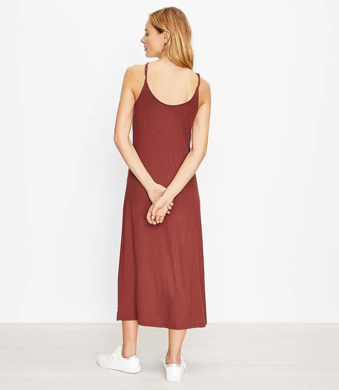 LOFT Button Strappy Midi Dress Lavish Cocoa Women Shift Dresses