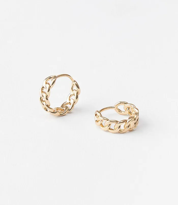 LOFT Chain Link Huggie Earrings Soft Silver Women Jewelry