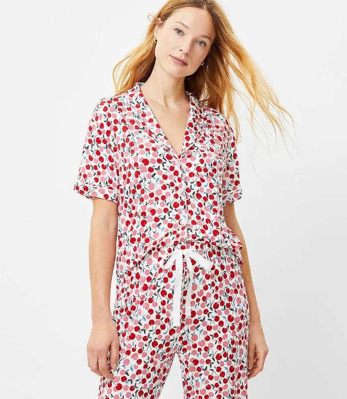 LOFT Cherry Pajama Top Pure Passionfruit Women Sleepwear