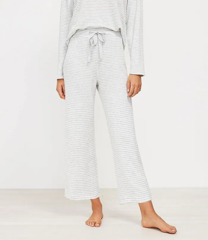 LOFT Cherry Striped Pajama Pants Light Grey Women Sleepwear