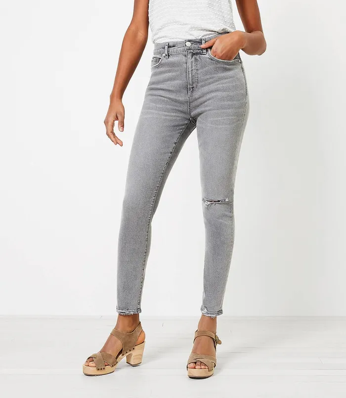 LOFT Chewed Hem High Rise Skinny Jeans In Silver Grey Silver Grey Women Jeans LOFT Chewed Hem High Rise Skinny Jeans In Silver Grey Silver Grey Women Jeans
