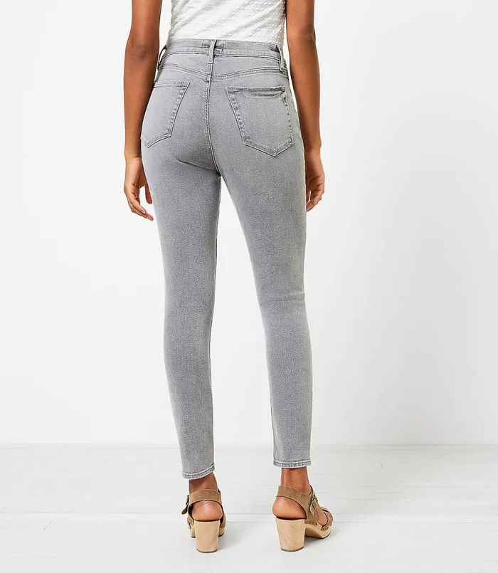 LOFT Chewed Hem High Rise Skinny Jeans In Silver Grey Silver Grey Women Jeans