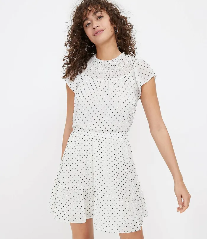 LOFT Clip Dot Flippy Skirt Whisper White Women Skirts