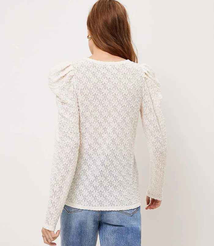 LOFT Floral Lace Pleated Puff Sleeve Top Vintage Olive Women Tees