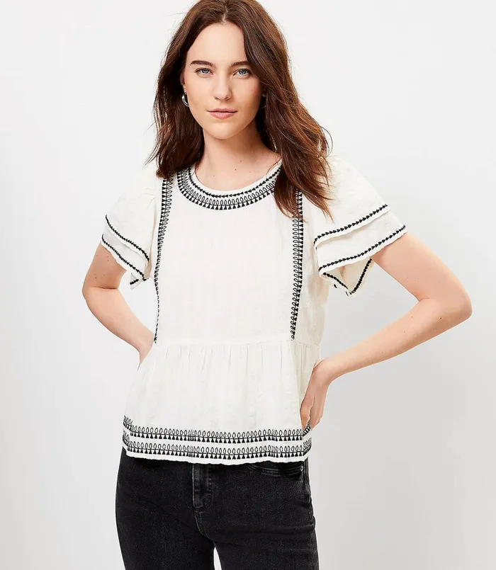 LOFT Flutter Sleeve Peplum Tee Fresh Ivy Women Tops